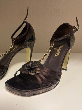 Authentic CHANEL Camellia T-Strap Heels Size 7